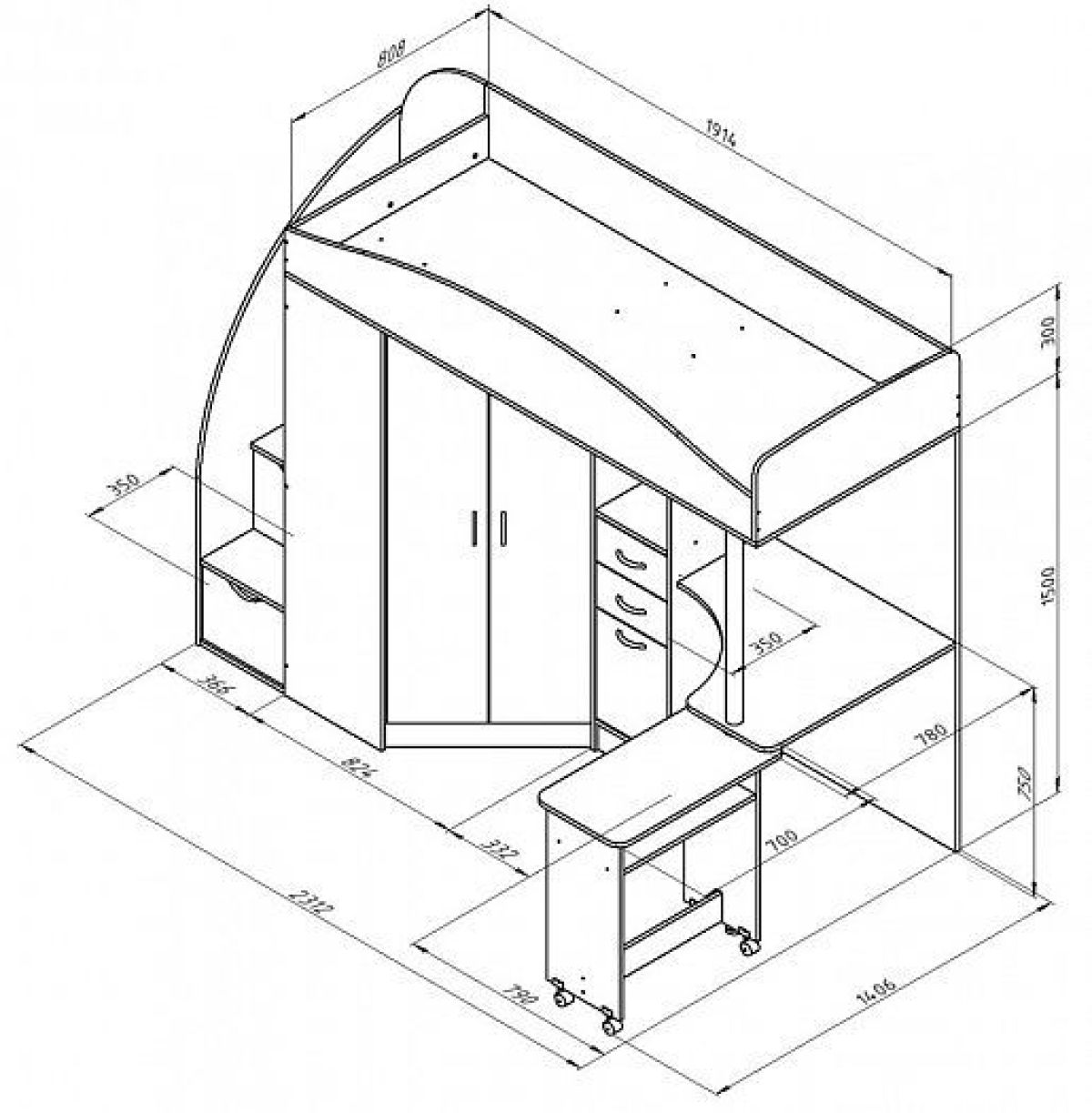 Кровать-чердак "Теремок-1 Гранд"  Дуб молочный/Венге | фото 2