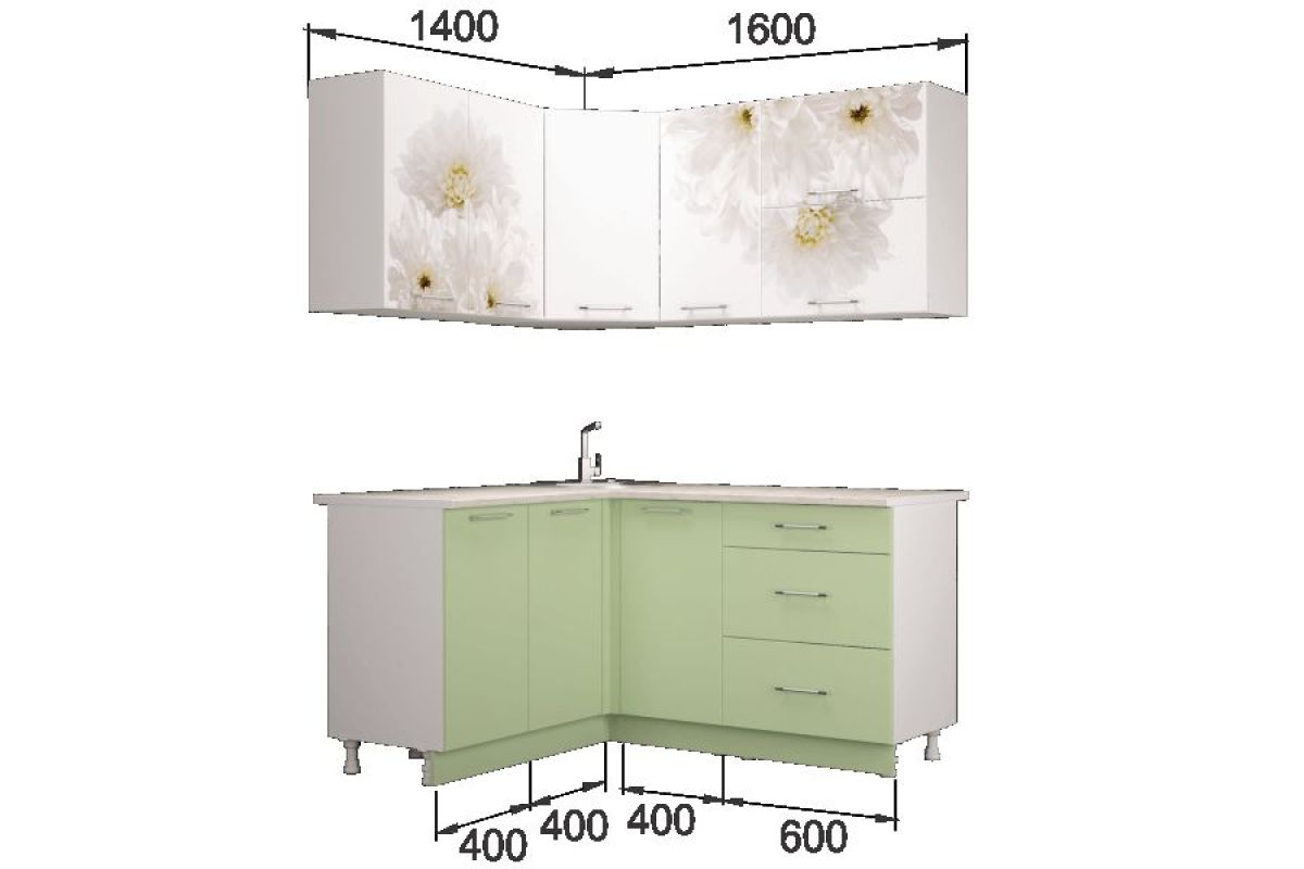 Кухонный гарнитур угловой Флоренс Грин (1400*1600) УНИ | фото 2