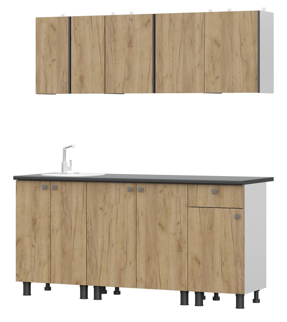 Кухонный гарнитур КГ-1 (Белый/Дуб Золотой/Чёрный) 1800 | фото 3