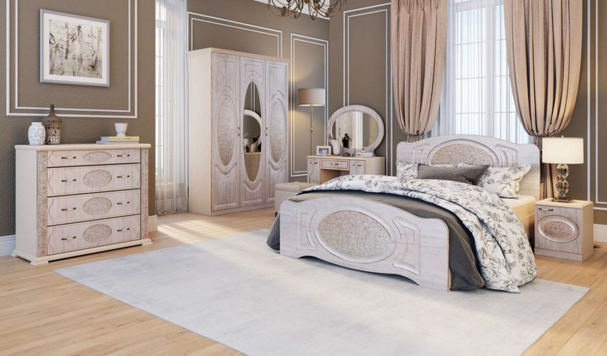 Прованс-2 Шкаф 3-х дверный с зеркалом (Бежевый/Текстура белая платиной золото) | фото 3