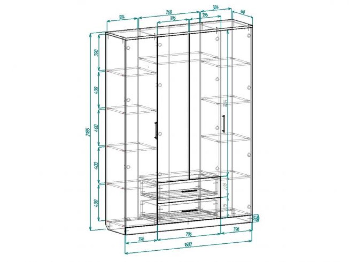 Шкаф 4-х створчатый НКМ ВЕНЕЦИЯ-1 Секция-26 (фасад центр. ЛДСП) Дуб сонома/Белое дерево | фото 4