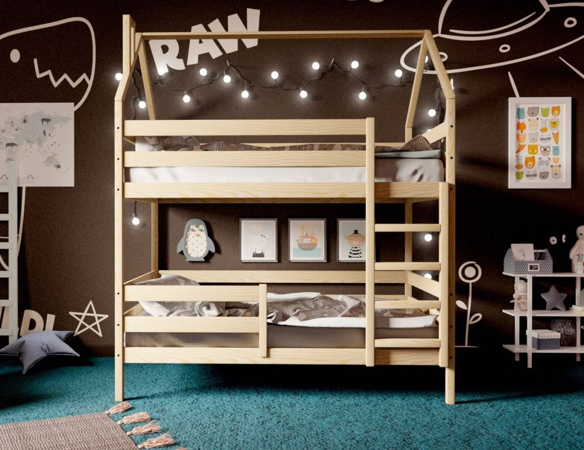 Кровать-домик двухъярусная 80*160 без покраски | фото 2