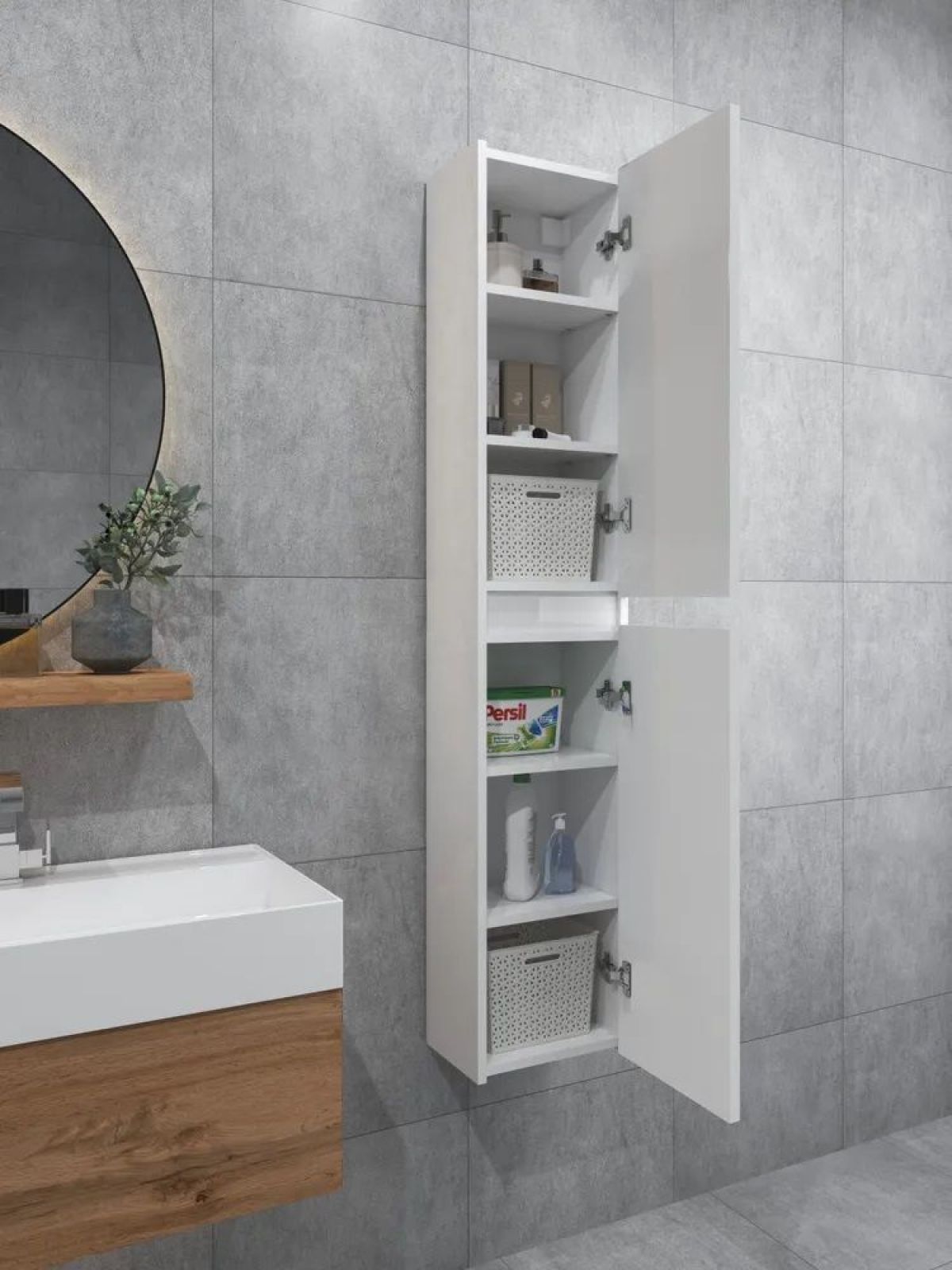 Шкаф пенал навесной для ванной MH10-MA 300х1548 (Белый-М 10.1.1) Белый глянец | фото 3