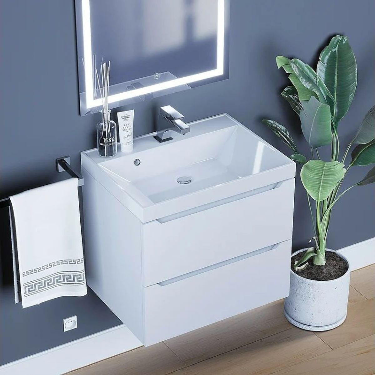 Тумба под раковину Uperwood Tanos 60 см, подвесная, белая матовая | фото 8