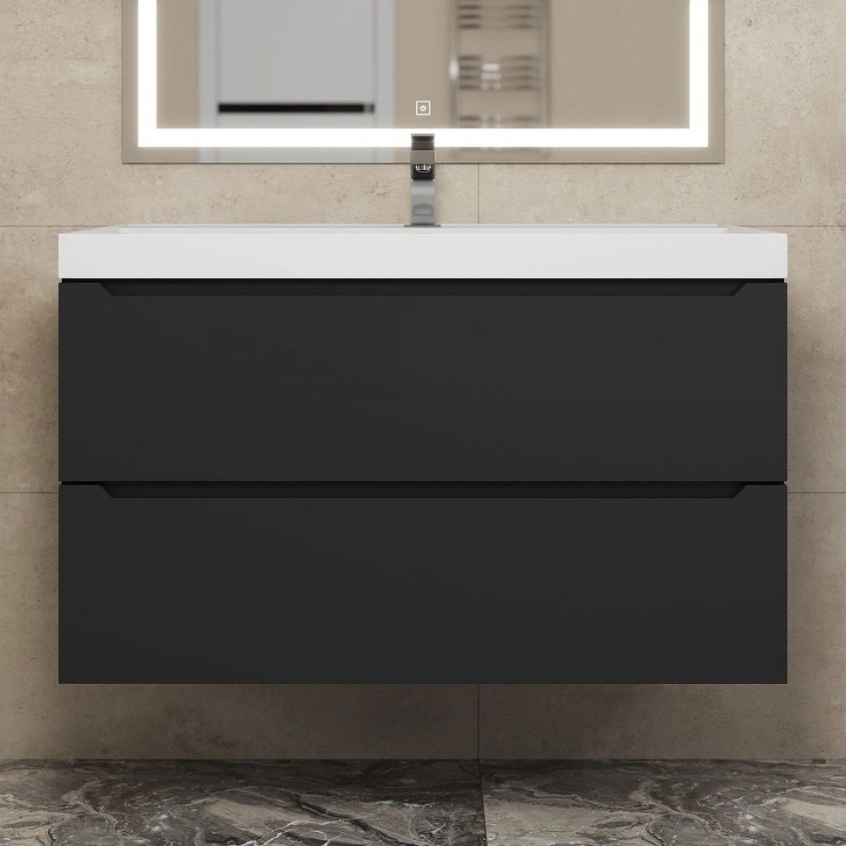 Тумба под раковину Uperwood Tanos 90 см, подвесная, черная матовая | фото 9