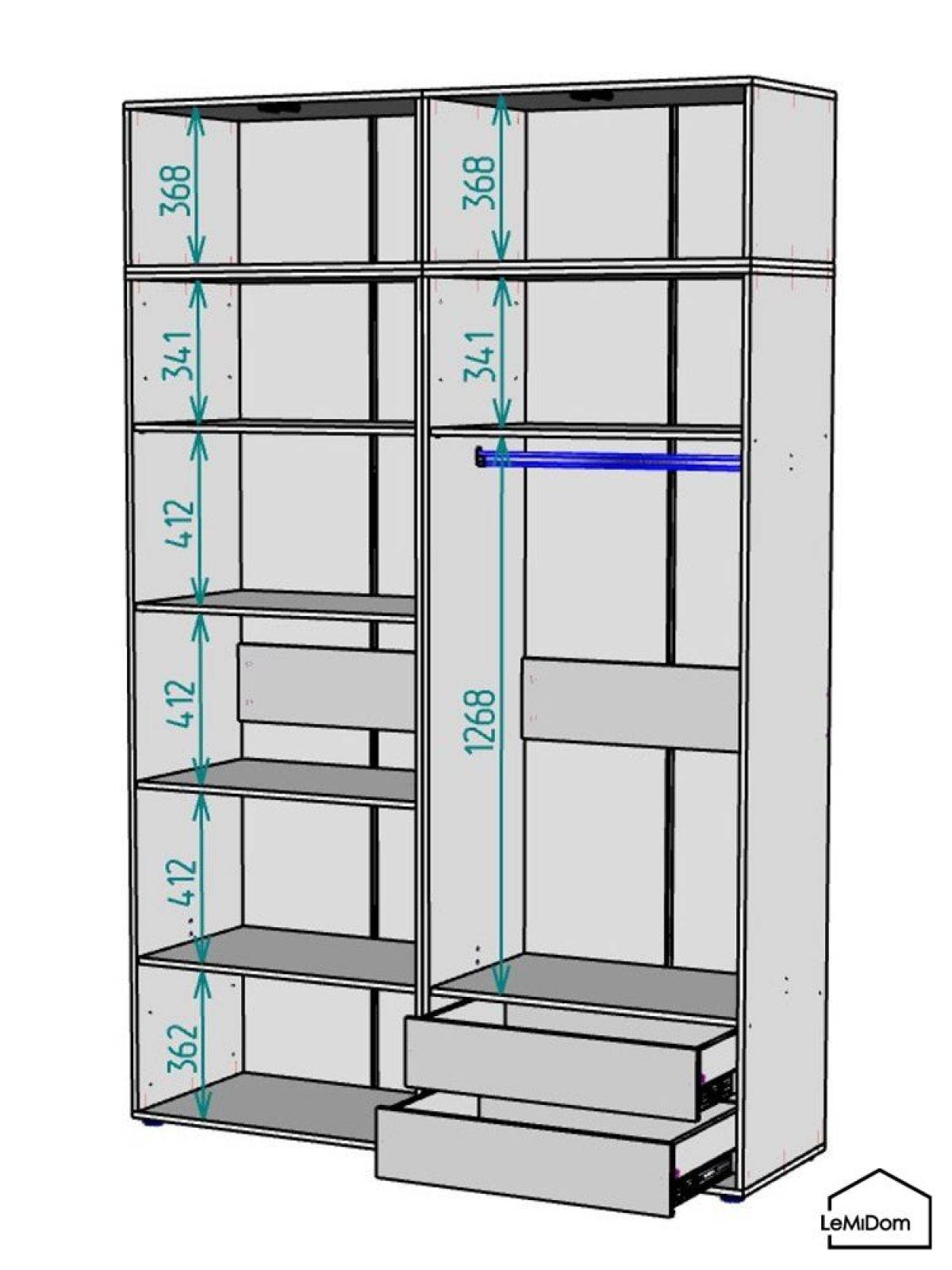 Шкаф с антресолью Linnea MHR-4A-2 2450х1600х510 (Графит-М 11.1.25) | фото 3